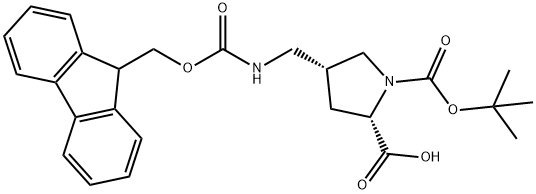 1,2-Pyrrolidinedicarboxylic acid, 4-[[[(9H-fluoren-9-ylmethoxy)carbonyl]amino]methyl]-, 1-(1,1-dimethylethyl) ester, (2S,4R)- Struktur