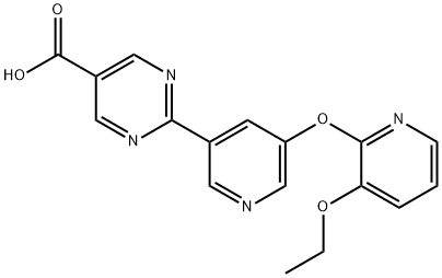 2-(5-((3-乙氧基吡啶-2-基)氧基)吡啶-3-基)嘧啶-5-羧酸, 2186700-19-4, 结构式