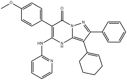 Pyrazolo[1,5-a]pyrimidin-7(4H)-one, 3-(1-cyclohexen-1-yl)-6-(4-methoxyphenyl)-2-phenyl-5-(2-pyridinylamino)-,2201056-66-6,结构式