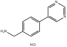 Benzenemethanamine, 4-(5-pyrimidinyl)-, hydrochloride (1:2) Structure