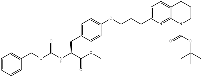 叔丁基(S)-7-(3-(4-(2-((((苄氧基)羰基)氨基)-3-甲氧基-3-氧丙基)苯氧基)丙基)-3,4-二氢-1,8 -萘啶-1(2H)-羧酸盐 结构式