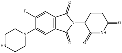 1H-Isoindole-1,3(2H)-dione, 2-(2,6-dioxo-3-piperidinyl)-5-fluoro-6-(1-piperazinyl)- Structure