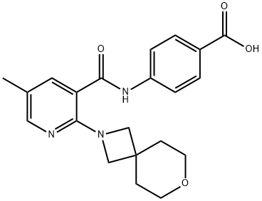 4-(5-methyl-2-{7-oxa-2-azaspiro[3.5]nonan-2-yl}pyridine-3-amido)benzoic acid 结构式