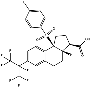1H-Benz[e]indene-3-carboxylic acid, 9b-[(4-fluorophenyl)sulfonyl]-2,3,3a,4,5,9b-hexahydro-7-[1,2,2,2-tetrafluoro-1-(trifluoromethyl)ethyl]-, (3R,3aS,9bS)- Struktur