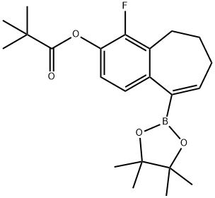 4-氟-9-(4,4,5,5-四甲基-1,3,2-二氧杂硼杂环戊烷-2-基)-6,7-二氢-5H-苯并[7]环戊-3-基新戊酸酯 结构式