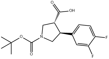 trans-1-(tert-butoxycarbonyl)-4-(3，4-difluorophenyl)pyrrolidine-3-carboxylic acid, 2227756-36-5, 结构式