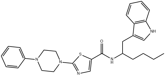 N-[1-(1H-indol-3-ylmethyl)pentyl]-2-(4-phenylpiperazin-1-yl)thiazole-5-carboxamide 结构式