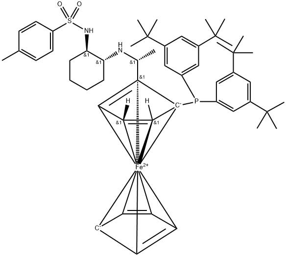 Ferrocene, 1-[bis[3,5-bis(1,1-dimethylethyl)phenyl]phosphino]-2-[(1R)-1-[[(1R,2R)-2-[[(4-methylphenyl)sulfonyl]amino]cyclohexyl]amino]ethyl]-, (1R)- Structure