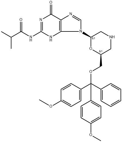 N2-iso-Butyroyl-7’-O-(4,4’-dimethoxytrityloxy)morpholinoguanine Structure