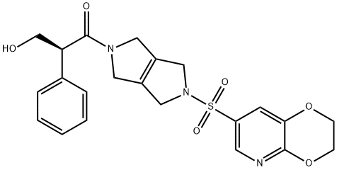 1-Propanone, 1-[5-[(2,3-dihydro-1,4-dioxino[2,3-b]pyridin-7-yl)sulfonyl]-3,4,5,6-tetrahydropyrrolo[3,4-c]pyrrol-2(1H)-yl]-3-hydroxy-2-phenyl-, (2S)- Struktur