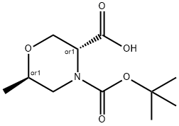 3,4-Morpholinedicarboxylic acid, 6-methyl-, 4-(1,1-dimethylethyl) ester, (3R,6R) Structure