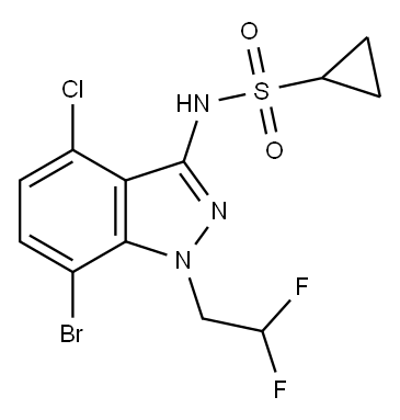 N-(7-溴-4-氯-1-(2,2-二氟乙基)-1H-吲唑-3-基)环丙烷磺酰胺, 2249975-81-1, 结构式