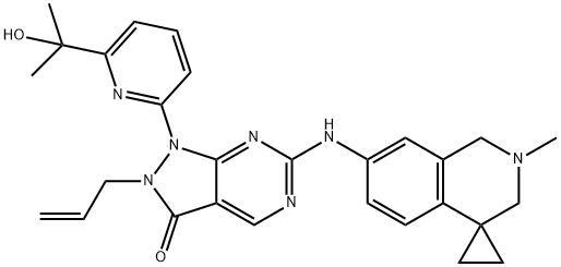 3H-Pyrazolo[3,4-d]pyrimidin-3-one, 6-[(2',3'-dihydro-2'-methylspiro[cyclopropane-1,4'(1'H)-isoquinolin]-7'-yl)amino]-1,2-dihydro-1-[6-(1-hydroxy-1-methylethyl)-2-pyridinyl]-2-(2-propen-1-yl)- Structure