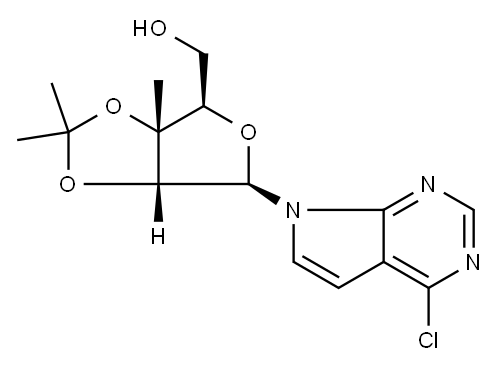((3aR,4R,6R,6aR)-6-(4-Chloro-7H-pyrrolo[2,3-d]pyrimidin-7-yl)-2,2,3a-trimethyltetrahydrofuro[3,4-d][1,3]dioxol-4-yl)methanol Struktur