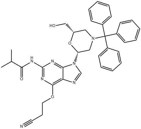 N2-异丁酰基-O6-氰乙基-7'-羟基-N-三苯甲基(吗啡啉基)鸟嘌呤 结构式