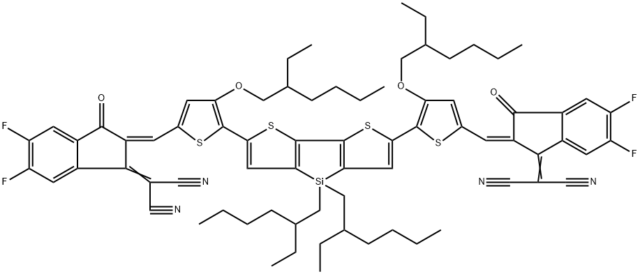 2,2'-((2Z,2'Z)-(((4,4-bis(2-ethylhexyl)-4H-silolo[3,2-b:4,
5-b']dithiophene-2,6-diyl)bis(4-((2-ethylhexyl)oxy)thio
phene-5,2-diyl))bis(methanylylidene))bis(5,6-difluoro- 3-oxo-2,3-dihydro-1H-indene-2,1-diylidene))dimalono
nitrile Structure