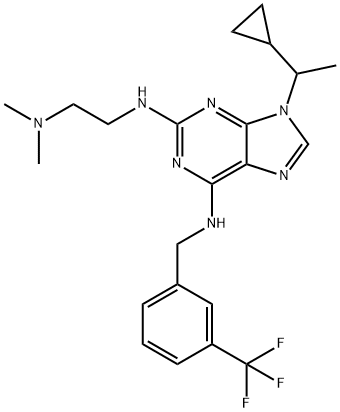 9H-Purine-2,6-diamine, 9-(1-cyclopropylethyl)-N2-[2-(dimethylamino)ethyl]-N6-[[3-(trifluoromethyl)phenyl]methyl]- Structure