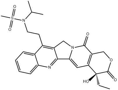 (S)-N-[2-(4-乙基-4-羟基-3,14-二氧代-3,4,12,14-四氢-1H-吡喃并[3',4':6,7]吲嗪并[1,2-B]喹啉-11-基)乙基]-N-异丙基甲磺酰胺 结构式
