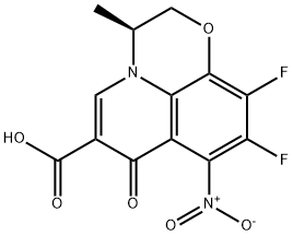 (3S)-9,10-二氟-2,3-二氢-3-甲基-8-硝基-7-氧代-7H-吡啶并[1,2,3-de]-1,4-苯并恶嗪-6-羧酸, 236743-93-4, 结构式