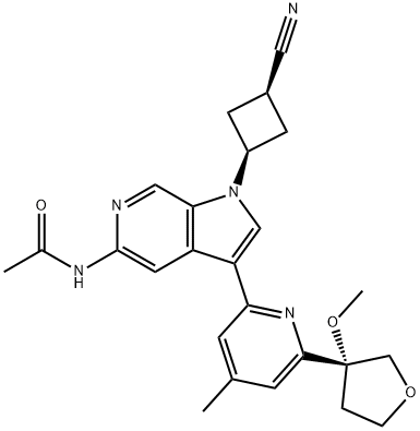 Acetamide, N-[1-(cis-3-cyanocyclobutyl)-3-[4-methyl-6-[(3R)-tetrahydro-3-methoxy-3-furanyl]-2-pyridinyl]-1H-pyrrolo[2,3-c]pyridin-5-yl]- Structure