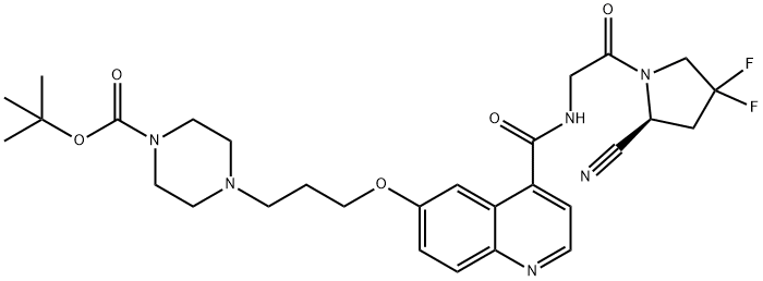 (S)-6-[3-(4-Boc-1-piperazinyl)propoxy]-N-[2-(2-cyano-4,4-difluoro-1-pyrrolidinyl)-2-oxoethyl]quinoline-4-carboxamide Struktur