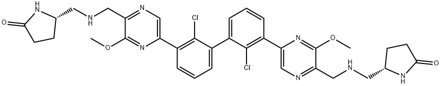 (5S,5'S)-5,5'-((((5,5'-(2,2'-dichloro-[1,1'-biphenyl]-3,3'-diyl)bis(3-methoxypyrazine-5,2-diyl))bis(methylene))bis(azanediyl))bis(methylene))bis(pyrrolidin-2-one) Structure