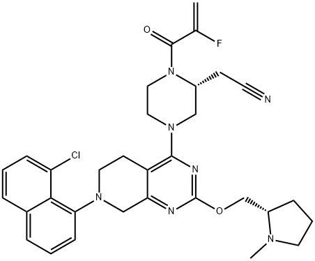 2-Piperazineacetonitrile, 4-[7-(8-chloro-1-naphthalenyl)-5,6,7,8-tetrahydro-2-[[(2S)-1-methyl-2-pyrrolidinyl]methoxy]pyrido[3,4-d]pyrimidin-4-yl]-1-(2-fluoro-1-oxo-2-propen-1-yl)-, (2R)- Struktur