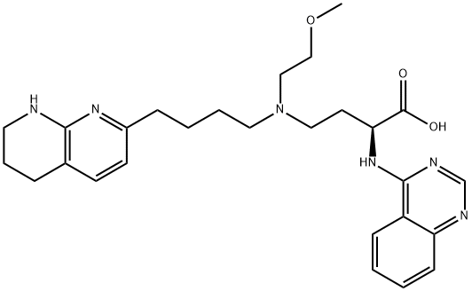 Butanoic acid, 4-[(2-methoxyethyl)[4-(5,6,7,8-tetrahydro-1,8-naphthyridin-2-yl)butyl]amino]-2-(4-quinazolinylamino)-, (2S)- Struktur