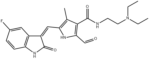1H-Pyrrole-3-carboxamide, N-[2-(diethylamino)ethyl]-5-[(Z)-(5-fluoro-1,2-dihydro-2-oxo-3H-indol-3-ylidene)methyl]-2-formyl-4-methyl- Struktur