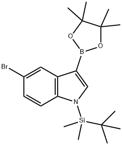 5-溴-1-(叔丁基二甲基甲硅烷基)-3-(4,4,5,5-四甲基-1,3,2-二氧硼杂环戊烷-2-基)-1H-吲哚 结构式
