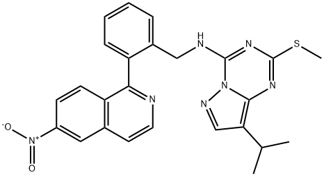 Pyrazolo[1,5-a]-1,3,5-triazin-4-amine, 8-(1-methylethyl)-2-(methylthio)-N-[[2-(6-nitro-1-isoquinolinyl)phenyl]methyl]- 结构式