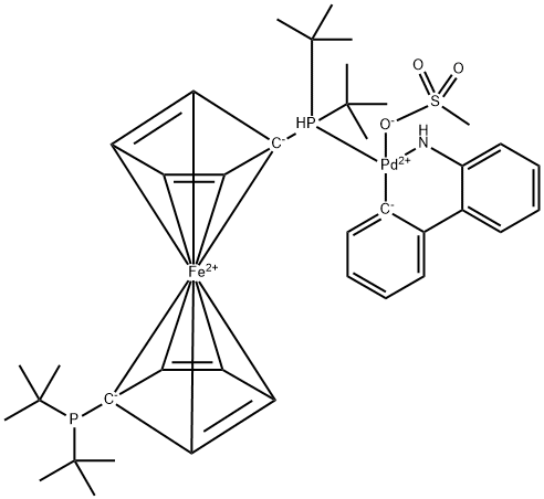 Palladium, [2'-(amino-κN)[1,1'-biphenyl]-2-yl-κC][1-[bis(1,1-dimethylethyl)phosphino-κP]-1'-[bis(1,1-dimethylethyl)phosphino]ferrocene](methanesulfonato-κO)- Structure