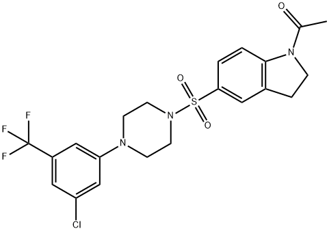 Ethanone, 1-[5-[[4-[3-chloro-5-(trifluoromethyl)phenyl]-1-piperazinyl]sulfonyl]-2,3-dihydro-1H-indol-1-yl]-,2414590-04-6,结构式