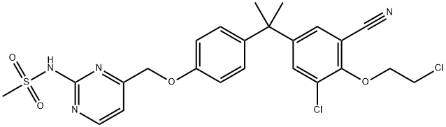 N-[4-[[4-[1-[3-氯-4-(2-氯乙氧基)-5-氰基苯基]-1-甲基乙基]苯氧基]甲基]-2-嘧啶基]甲磺酰胺, 2416716-62-4, 结构式