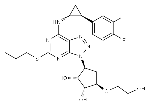 1,2-Cyclopentanediol, 3-[7-[[(1R,2S)-2-(3,4-difluorophenyl)cyclopropyl]amino]-5-(propylthio)-3H-1,2,3-triazolo[4,5-d]pyrimidin-3-yl]-5-(2-hydroxyethoxy)-, (1R,2R,3S,5R)- Structure