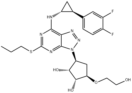 1,2-Cyclopentanediol, 3-[7-[[(1R,2S)-2-(3,4-difluorophenyl)cyclopropyl]amino]-5-(propylthio)-3H-1,2,3-triazolo[4,5-d]pyrimidin-3-yl]-5-(2-hydroxyethoxy)-, (1R,2R,3S,5R)- Structure