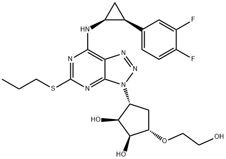 1,2-Cyclopentanediol, 3-[7-[[(1S,2S)-2-(3,4-difluorophenyl)cyclopropyl]amino]-5-(propylthio)-3H-1,2,3-triazolo[4,5-d]pyrimidin-3-yl]-5-(2-hydroxyethoxy)-, (1S,2S,3R,5S)- Structure