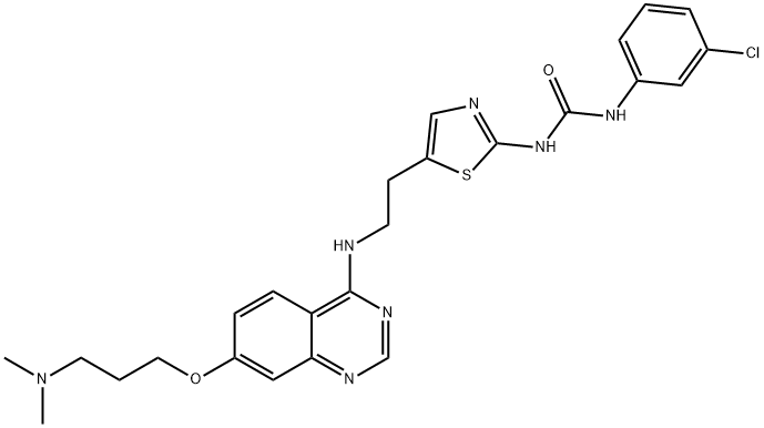 1-(3-氯苯基)-3-(5-(2-((7-(3-(二甲基氨基)丙氧基)喹唑啉-4-基)氨基)乙基)噻唑-2-基)脲 结构式