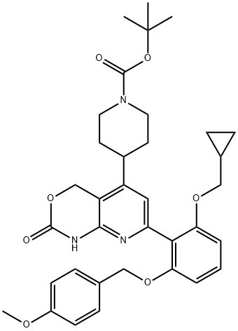 叔丁基4-(7-(2-(环丙基甲氧基)-6-((4-甲氧基苄基)氧基)苯基)-2-氧代-2,4-二氢-1H-吡啶并[2,3-D] [11,3]噁嗪-5-基)哌啶-1-羧酸叔丁酯,2444010-25-5,结构式