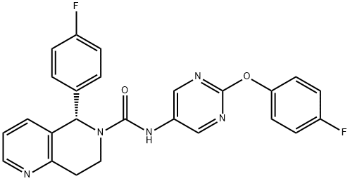 1,6-Naphthyridine-6(5H)-carboxamide, N-[2-(4-fluorophenoxy)-5-pyrimidinyl]-5-(4-fluorophenyl)-7,8-dihydro-, (5S)- Struktur