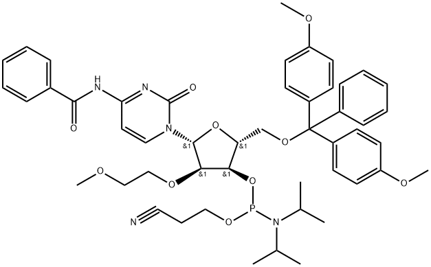 N4-Benzoyl-5'-O-DMT-2'-O-methyl-5-methylcytidine 3'-CE phosphoramidite Struktur