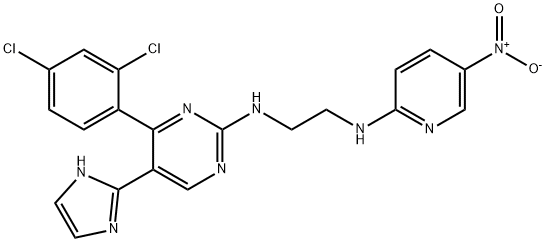2-[[2-[(5-ニトロピリジン-2-イル)アミノ]エチル]アミノ]-5-(1H-イミダゾール-2-イル)-4-(2,4-ジクロロフェニル)ピリミジン 化学構造式