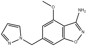 1,2-Benzisoxazol-3-amine, 4-methoxy-6-(1H-pyrazol-1-ylmethyl)- Struktur