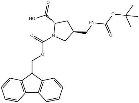 (2S,4S)-1-(((9H-Fluoren-9-yl)methoxy)carbonyl)-4-(((tert-butoxycarbonyl)amino)methyl)pyrrolidine-2-c 结构式