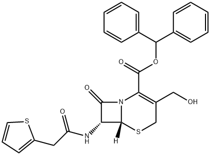 5-Thia-1-azabicyclo[4.2.0]oct-2-ene-2-carboxylic acid, 3-(hydroxymethyl)-8-oxo-7-[[2-(2-thienyl)acetyl]amino]-, diphenylmethyl ester, (6R,7R)- Structure