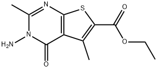 Thieno[2,3-d]pyrimidine-6-carboxylic acid, 3-amino-3,4-dihydro-2,5-dimethyl-4-oxo-, ethyl ester Struktur