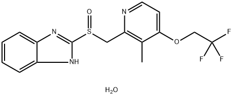 1H-Benzimidazole, 2-[(R)-[[3-methyl-4-(2,2,2-trifluoroethoxy)-2-pyridinyl]methyl]sulfinyl]-, hydrate (2:3) Struktur