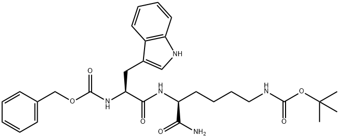 tert-butyl N-[(5S)-6-amino-5-[[(2S)-3-(1H-indol-3-yl)-2-(phenylmethoxycarbonylamino)propanoyl]amino]-6-oxohexyl]carbamate 化学構造式