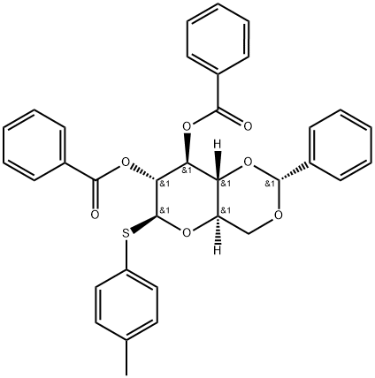 4-Methylphenyl 4,6-O-Benzylidene-2,3-di-O-benzoyl-1-thio-β-D-glucopyranoside 化学構造式