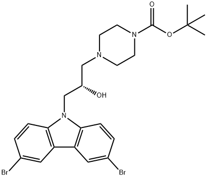 1-Piperazinecarboxylic acid, 4-[(2S)-3-(3,6-dibromo-9H-carbazol-9-yl)-2-hydroxypropyl]-, 1,1-dimethylethyl ester Structure